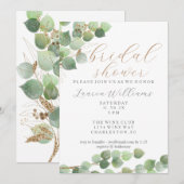 Eucalyptus Gold Glitter Bridal Shower Save The Date (Voorkant / Achterkant)