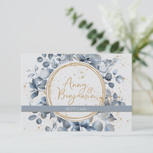 Eucalyptus Gold Glitter Code 01 - RSVP 4 Informatiekaartje (Staand voorkant)