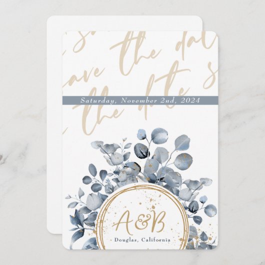 Eucalyptus Gold Glitter - Code 01 Uitnodiging (Voorkant / Achterkant)