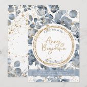 Eucalyptus Gold Glitter - Dusty Blue Invitation 1 Kaart (Voorkant / Achterkant)