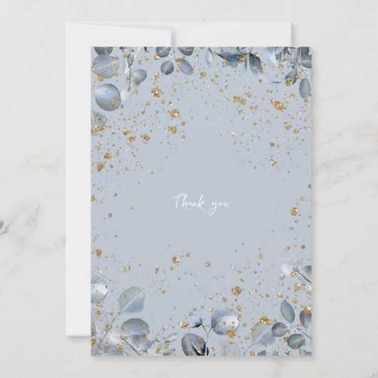 Eucalyptus Gold Glitter - Dusty Blue Invitation 2 Kaart (Achterkant)