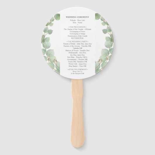 Eucalyptus Gold Glitter Fan Program Handwaaier (Achterkant)