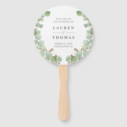 Eucalyptus Gold Glitter Fan Program Handwaaier (Voorkant)
