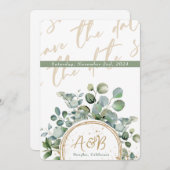 Eucalyptus Gold Glitter - Groen - Save the date 1 Kaart (Voorkant / Achterkant)