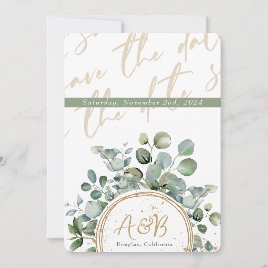 Eucalyptus Gold Glitter - Groen - Save the date 1 Kaart (Voorkant)