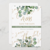 Eucalyptus Gold Glitter groen - Save the date 2 Kaart (Voorkant / Achterkant)