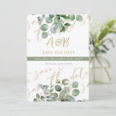 Eucalyptus Gold Glitter groen - Save the date 2 Kaart (Staand voorkant)