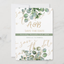 Eucalyptus Gold Glitter groen - Save the date 2 Kaart