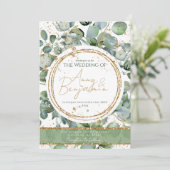Eucalyptus Gold Glitter - Groen - Uitnodiging 03 (Staand voorkant)