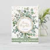 Eucalyptus Gold Glitter - Groen - Uitnodiging 04 (Staand voorkant)