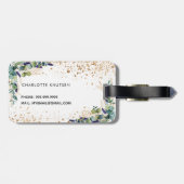 Eucalyptus gold glitter monogram naam bagagelabel (Achterkant horizontaal)