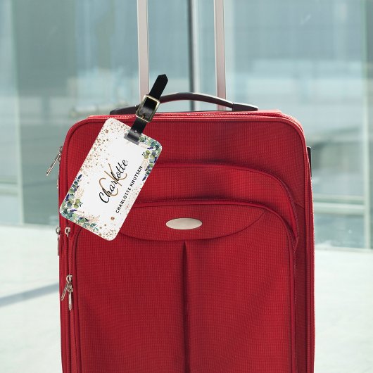 Eucalyptus gold glitter monogram naam bagagelabel