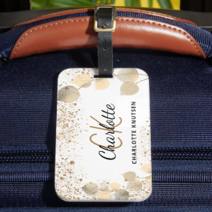 Eucalyptus gold glitter monogram naam bagagelabel