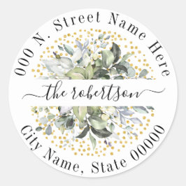 Eucalyptus Gold Glitter retouradres Ronde Sticker