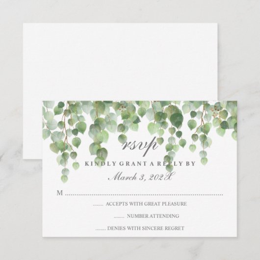 Eucalyptus Gold Glitter RSVP (Voorkant / Achterkant)