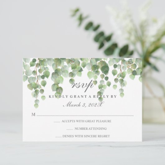 Eucalyptus Gold Glitter RSVP Kaartje (Staand voorkant)