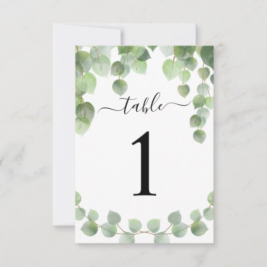 Eucalyptus Gold Glitter Table Number (Voorkant)