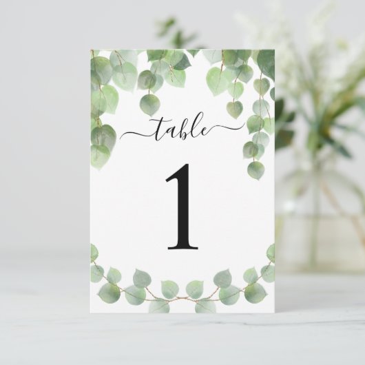 Eucalyptus Gold Glitter Table Number (Staand voorkant)