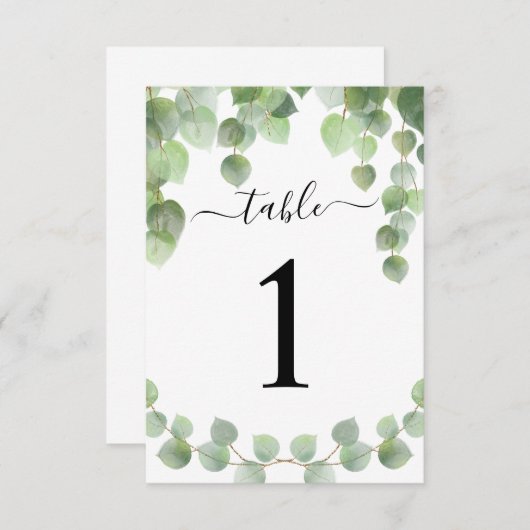 Eucalyptus Gold Glitter Table Number (Voorkant / Achterkant)