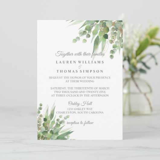Eucalyptus Gold Glitter Weddenschap Kaart (Staand voorkant)