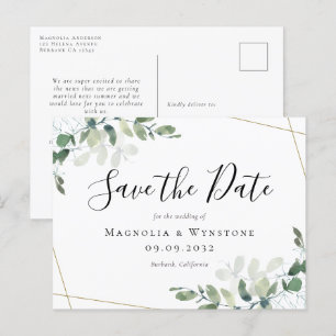 Eucalyptus Gold Glitter Weddenschap Save the Date Briefkaart