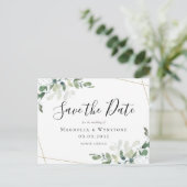 Eucalyptus Gold Glitter Weddenschap Save the Date Briefkaart (Staand voorkant)
