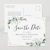Eucalyptus Gold Glitter Weddenschap Save the Date Briefkaart (Voorkant / Achterkant)