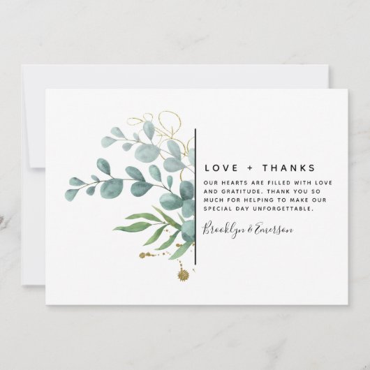 Eucalyptus Gold Glitter Wedding Bedankkaart (Voorkant)