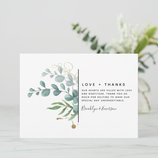 Eucalyptus Gold Glitter Wedding Bedankkaart (Staand voorkant)