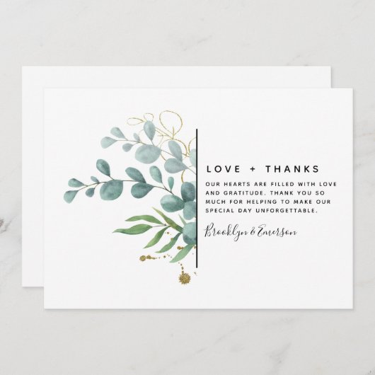 Eucalyptus Gold Glitter Wedding Bedankkaart (Voorkant / Achterkant)