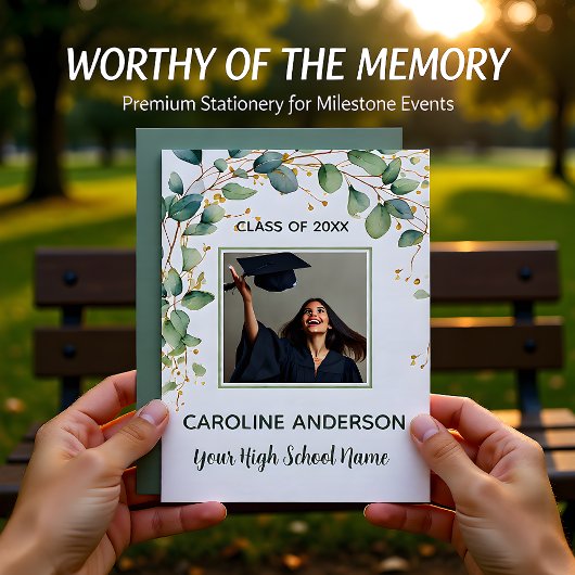 Eucalyptus Gold Grad Announcement Card Kaart