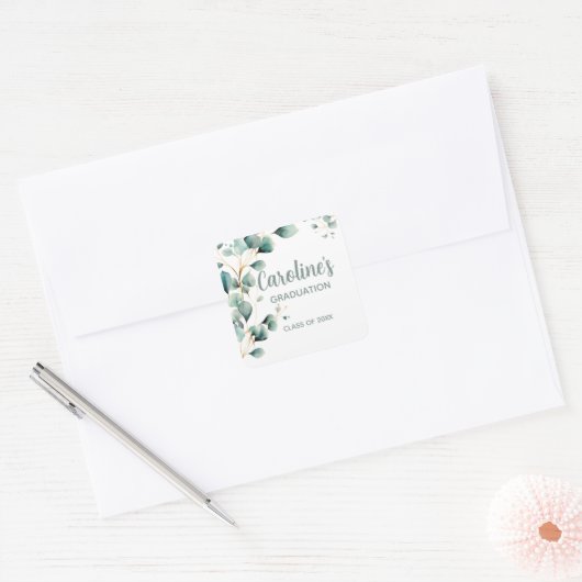Eucalyptus Gold Graduation  Vierkante Sticker (Envelop)