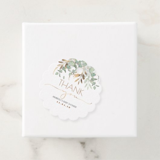 Eucalyptus Gold Greenery Baby shower Hartelijk dan Bedankjes Labels (In situ)