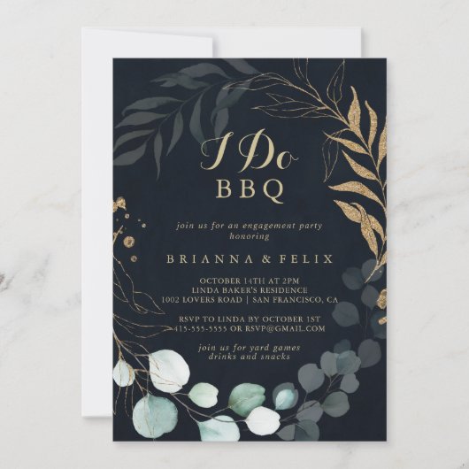 Eucalyptus Gold I Do BBQ Blue Engagement Party Kaart (Voorkant)