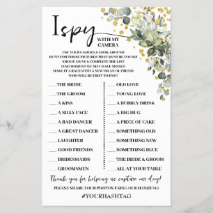 Eucalyptus Gold I Spy Bruiloft Receptie Spel Kaart