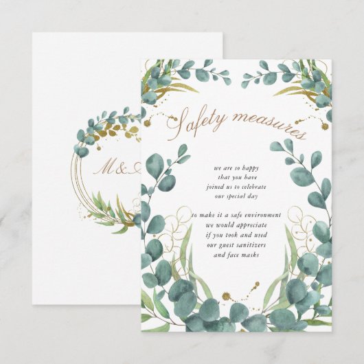 Eucalyptus Gold Leaves Bruiloft Veiligheidsmaatreg Informatiekaartje (Voorkant / Achterkant)