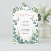 Eucalyptus Gold Leaves Bruiloft Veiligheidsmaatreg Informatiekaartje (Staand voorkant)