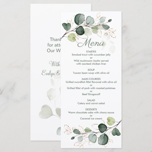 Eucalyptus Gold Leaves WeddenMenu Menu (Voorkant / Achterkant)