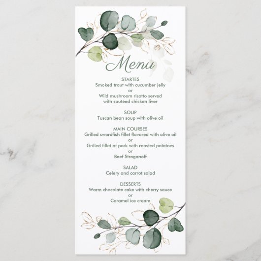 Eucalyptus Gold Leaves WeddenMenu Menu (Voorkant)