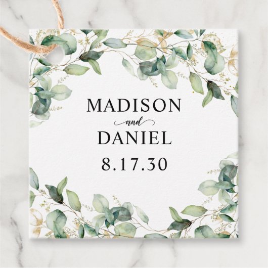 Eucalyptus Gold Leaves Wedding Bedankjes Labels (Voorkant)