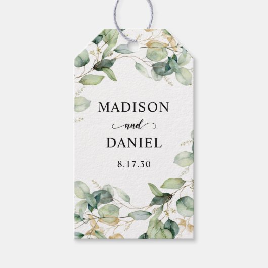 Eucalyptus Gold Leaves Wedding Cadeaulabel (Voorkant)