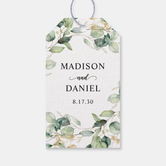 Eucalyptus Gold Leaves Wedding Cadeaulabel (Achterkant)
