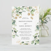 Eucalyptus Gold Leaves Wedding Kaart (Staand voorkant)