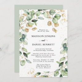 Eucalyptus Gold Leaves Wedding Kaart