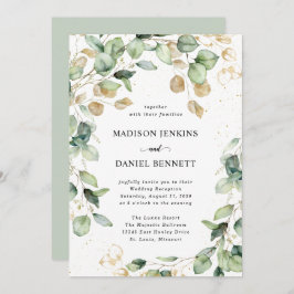 Eucalyptus Gold Leaves Wedding Kaart