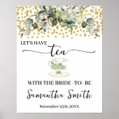 Eucalyptus Gold Let's have Tea with Bride Wedding Poster (Voorkant)
