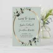 Eucalyptus Gold Metallic Sage Weddenschap Save The Date (Staand voorkant)