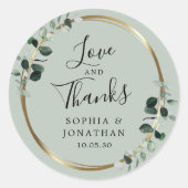 Eucalyptus Gold Metallic Weddenschap Hartelijk dan Ronde Sticker (Voorkant)