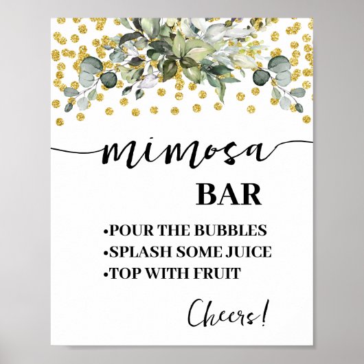 Eucalyptus Gold Mimosa Bar Vrijgezellenfeest Bruil Poster (Voorkant)