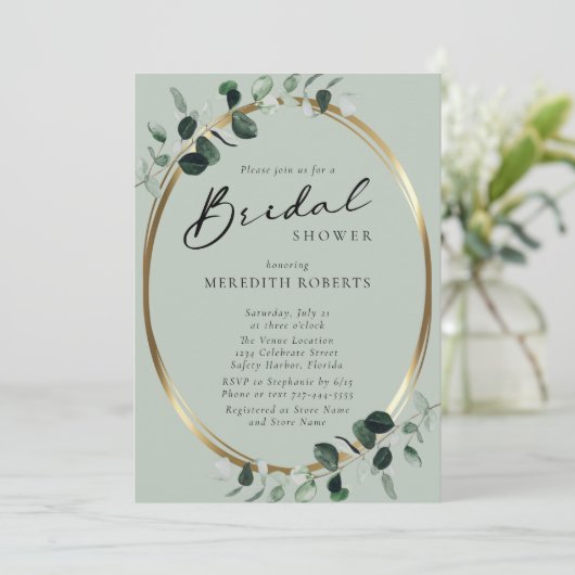 Eucalyptus Gold Modern Calligraphy Vrijgezellenfee Kaart (Staand voorkant)